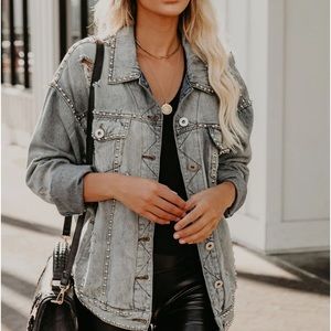 Oversized women denim distressed denim light wash button front new